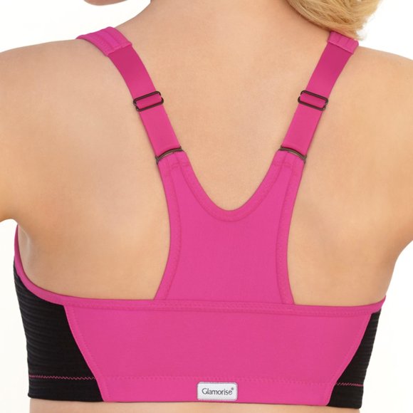 Glamorise SPORT Bra 40B (HIGH-IMPACT) Wicks! (RACERBACK) T-Back Zip-Up PINK New - Picture 5 of 16